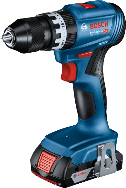 2Ah 배터리가 장착된 Bosch GSB 18V-45 무선 드릴.