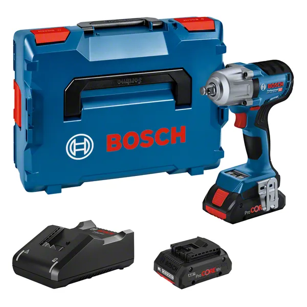 Bosch GDS 18V-450 무선 임팩트 렌치 세트.