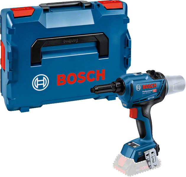 케이스가 포함된 Bosch GRG 18V-16 C 무선 리벳 건.