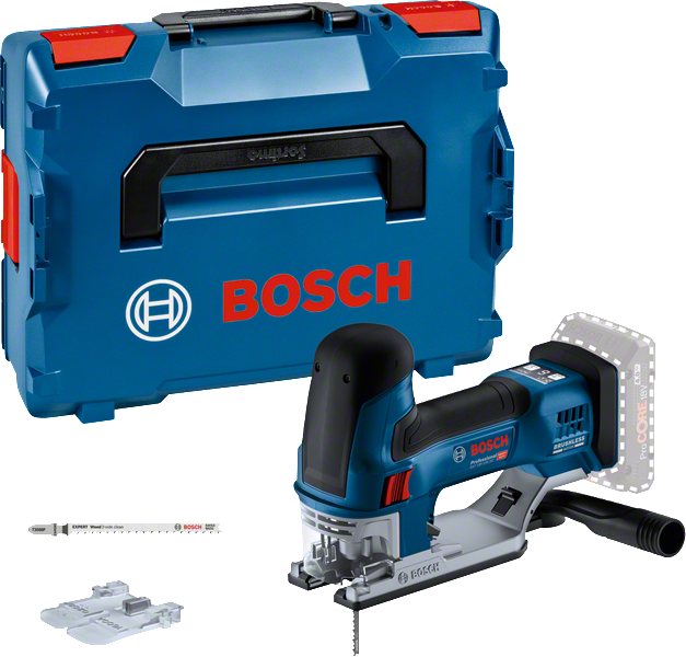케이스가 포함된 Bosch GST 18V-155 SC 무선 톱.