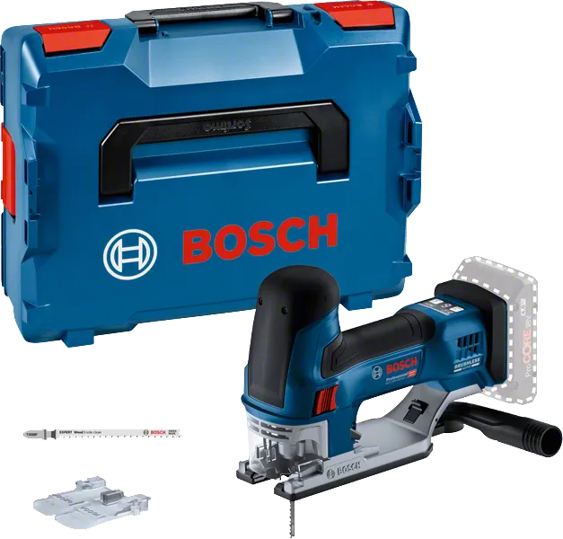 케이스가 포함된 Bosch GST 18V-155 SC 무선 톱.