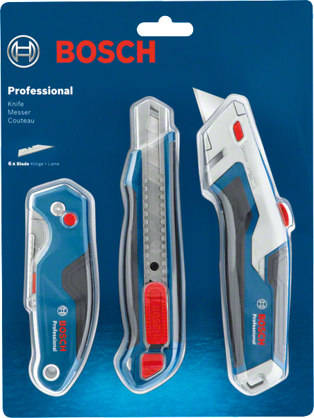 Bosch 칼 세트 3종, 다용도 칼날과 스냅오프 칼날.