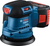 125mm 패드가 장착된 Bosch GEX 185-LI 랜덤 오빗 샌더.