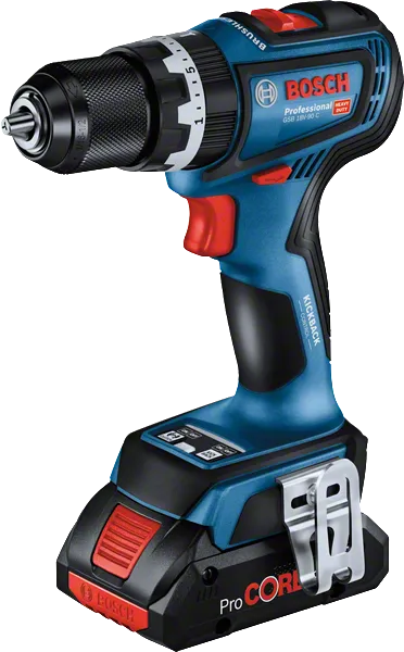 ProCORE 배터리가 장착된 Bosch GSB 18V-90 C 무선 드릴.