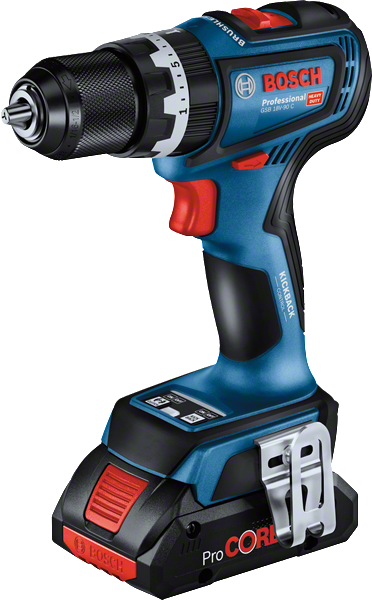 ProCORE 배터리가 장착된 Bosch GSB 18V-90 C 무선 드릴.
