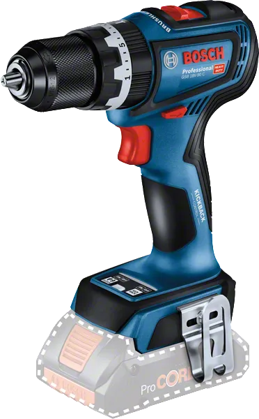 ProCORE18V 배터리가 장착된 Bosch GSB 18V-90 C 무선 콤비 드릴.