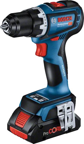 ProCORE 배터리가 장착된 Bosch GSR 18V-90 C 무선 드릴.