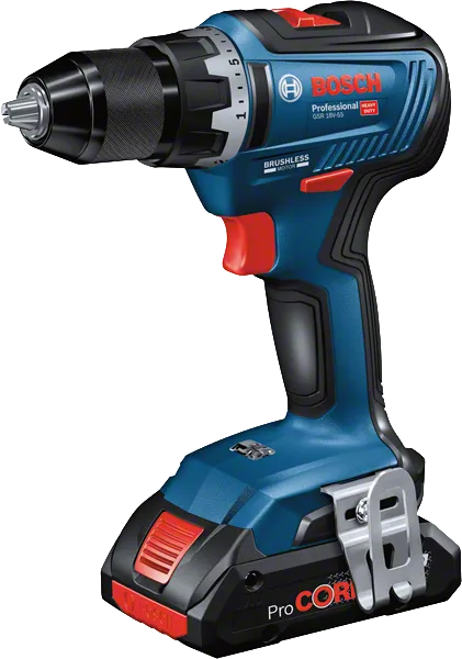 ProCORE 배터리가 장착된 Bosch GSR 18V-55 무선 드릴.