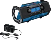 전원 어댑터가 포함된 Bosch GPB 18V-2 C 작업 현장용 라디오.