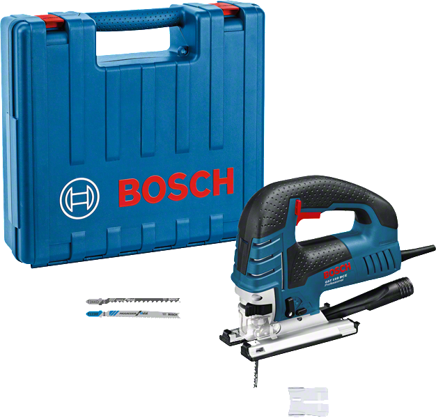 Bosch GST 150 BCE 퍼즐 톱과 휴대용 케이스.