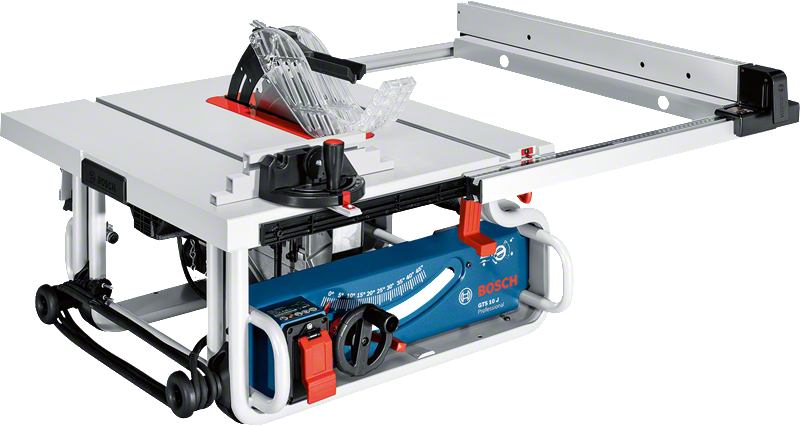 확장 가능한 작업 표면이 있는 Bosch GTS 10 J 테이블 톱.