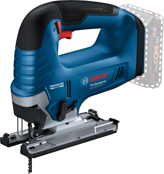 브러시리스 모터가 장착된 Bosch GST 18V-125 B 무선 톱.
