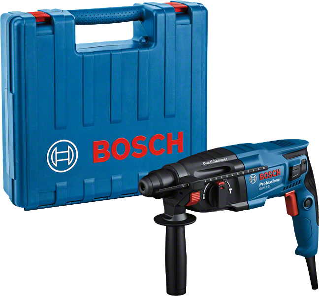 운반 케이스가 포함된 Bosch GBH 2-21 로터리 해머 드릴.