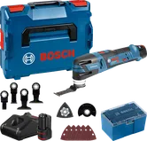Bosch GOP 10.8V-28 무선 멀티툴 세트(액세서리 포함).