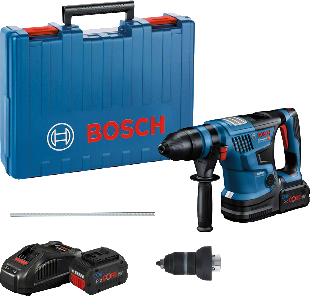 케이스가 포함된 Bosch GBH 18V-34 CF 로터리 해머 드릴 세트.