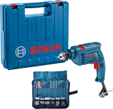 케이스와 액세서리가 포함된 Bosch GSB 10 RE 드릴 세트.