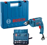 케이스와 액세서리가 포함된 Bosch GSB 10 RE 드릴 세트.