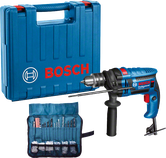 Bosch GSB 13 RE 임팩트 드릴, 운반 케이스 및 드릴 비트 세트 포함.