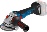 인체공학적 손잡이가 달린 Bosch GWS18V-10SC 각도 그라인더.