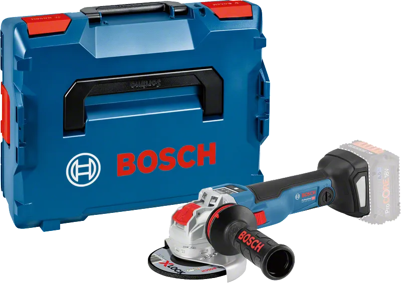 케이스가 포함된 Bosch GWX 18V-10 SC 무선 각도 그라인더.