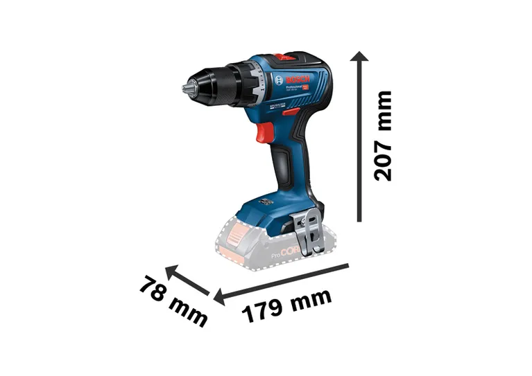 Bosch GSR 18V-55 무선 드릴, 높이 207mm.