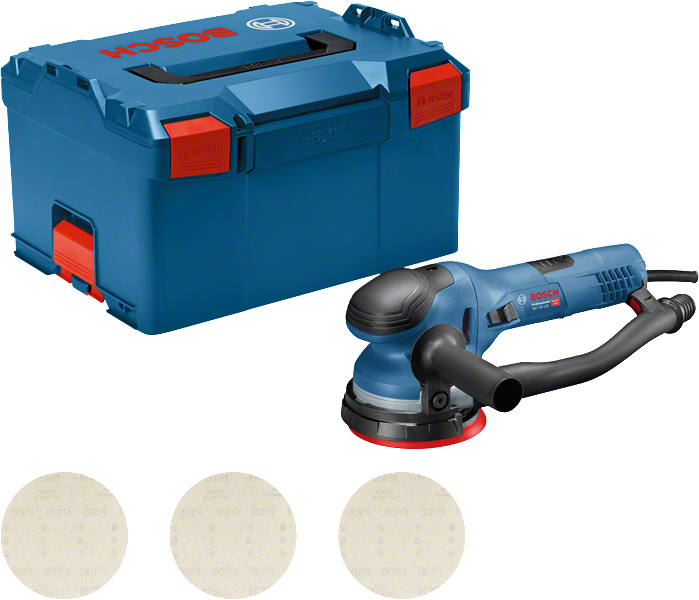 케이스와 샌딩 디스크가 포함된 Bosch GET 55-125 랜덤 오빗 샌더.