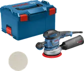 먼지통이 장착된 Bosch GEX 40-150 랜덤 오빗 샌더.