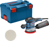 먼지통이 장착된 Bosch GEX 40-150 랜덤 오빗 샌더.