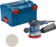 먼지통이 장착된 Bosch GEX 40-150 랜덤 오빗 샌더.