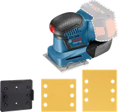 샌딩 시트가 포함된 Bosch GSS 18V-10 무선 오비탈 샌더.