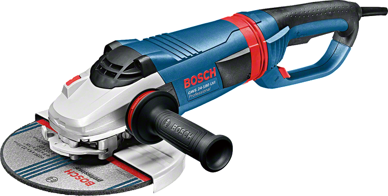 인체공학적 손잡이가 달린 Bosch GWS 24-180 LVI 각도 그라인더.