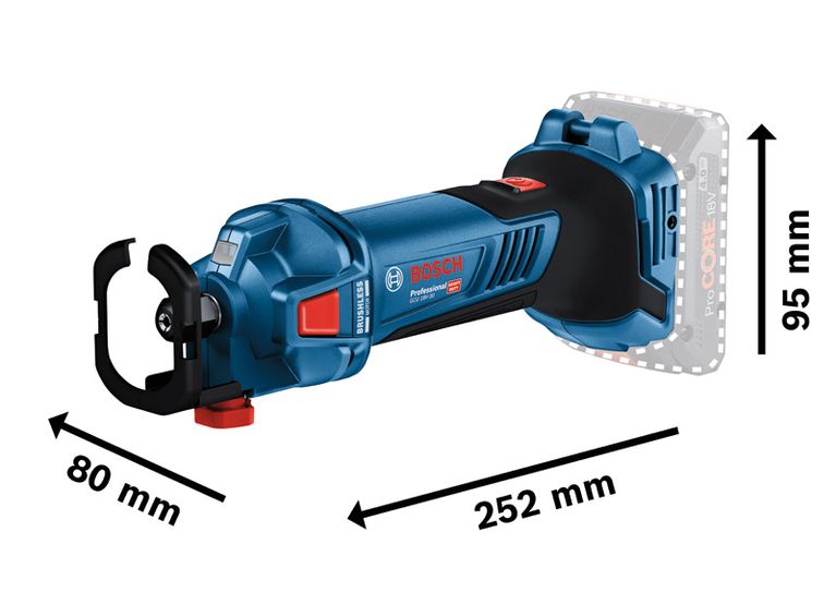 Bosch GCU 18V-30 무선 건식벽 라우터는 컴팩트한 디자인입니다.