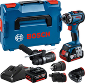 4개의 부착물이 있는 Bosch GSR 18V-90 FC 드릴 세트.