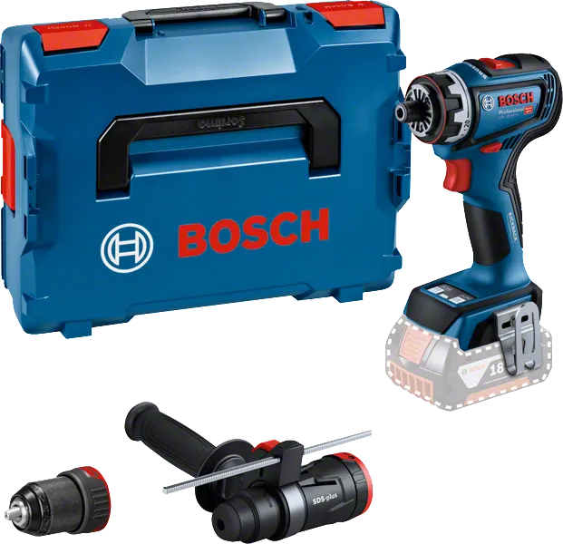 휴대용 케이스가 포함된 Bosch GSR 18V-90 FC 드릴 세트.