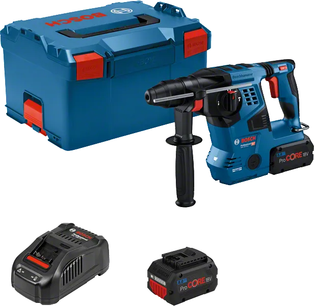 케이스가 포함된 Bosch GBH 18V-28 C 로터리 해머 세트.