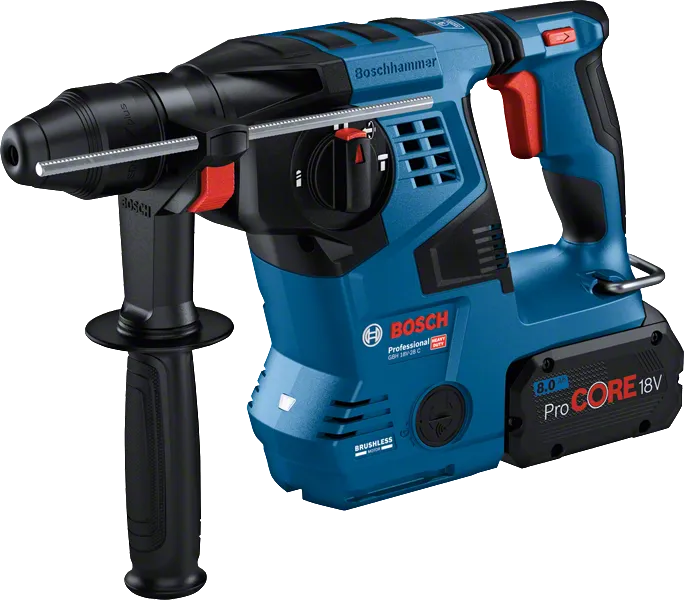 GBH 18V-28 C 8Ah 배터리가 장착된 Bosch GBH 18V-28 C 로터리 해머.