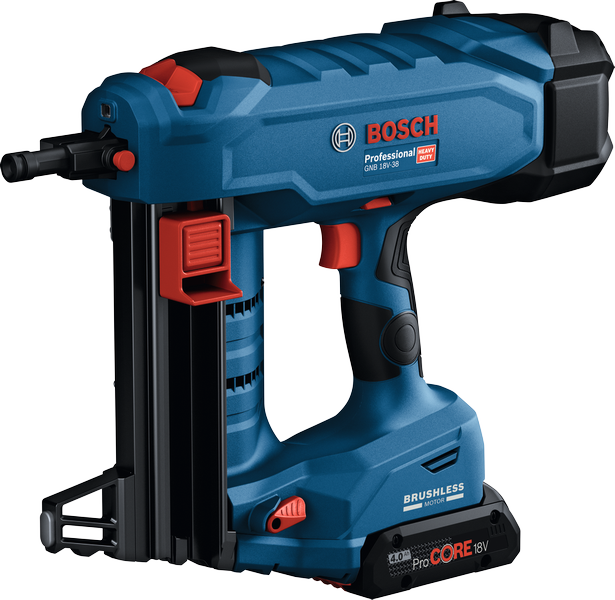 브러시리스 모터가 장착된 Bosch GNB 18V-38 무선 콘크리트 네일러.