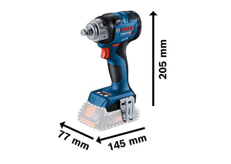 Bosch GDS 18V-330 무선 충격 렌치 치수.