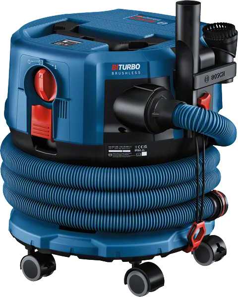 호스가 달린 Bosch GAS 18V-12 MC 무선 집진기.