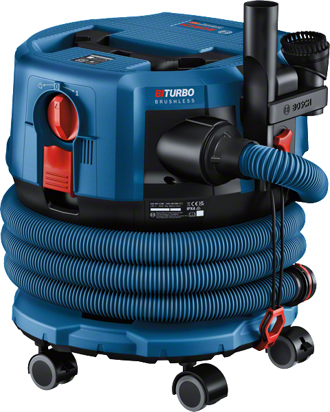 호스가 달린 Bosch GAS 18V-12 MC 무선 집진기.