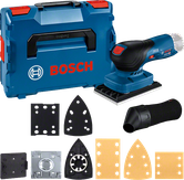 Bosch GSS 10.8V-13 무선 샌더, 액세서리 및 케이스 포함.