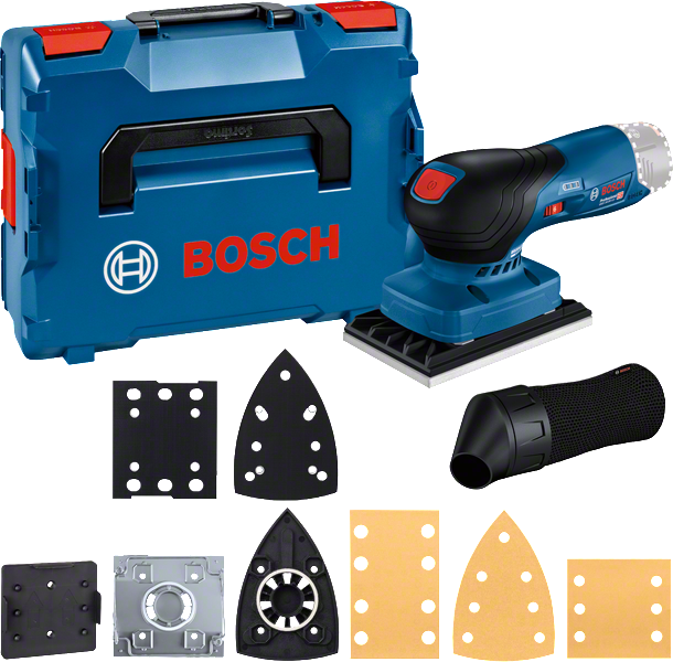 Bosch GSS 10.8V-13 무선 샌더, 액세서리 및 케이스 포함.