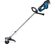 인체공학적 손잡이가 달린 Bosch GRT 18V-33 무선 잔디 트리머.