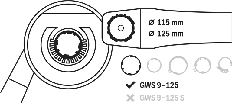 먼지 배출구가 있는 Bosch 콤비네이션 가드 흡입 후드, 115mm 또는 125mm.
