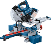 슬라이딩 암이 장착된 Bosch GCM 18V-216 무선 마이터 톱.