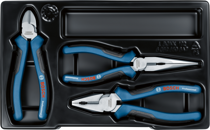 Bosch 3피스 플라이어 세트 (플라스틱 트레이 포함).