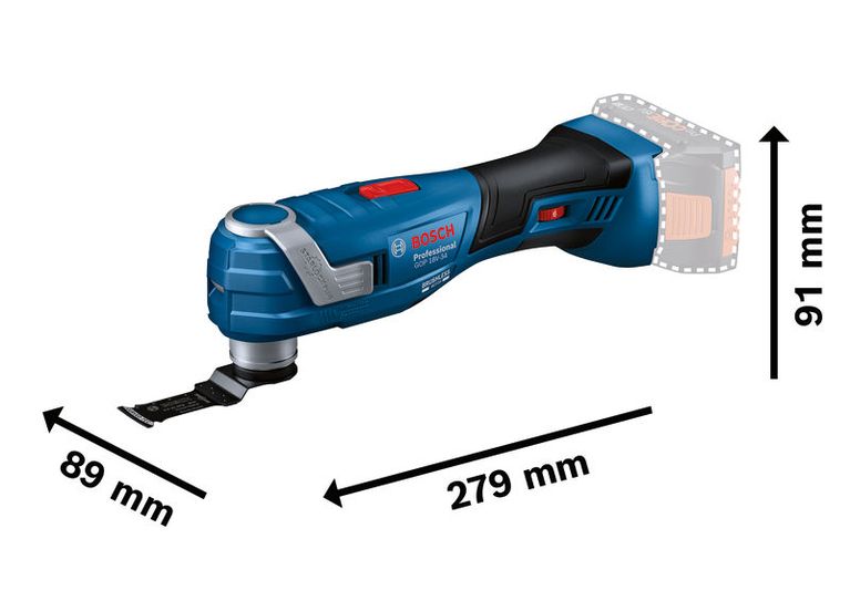 Bosch GOP 18V-34 무선 멀티툴의 치수입니다.