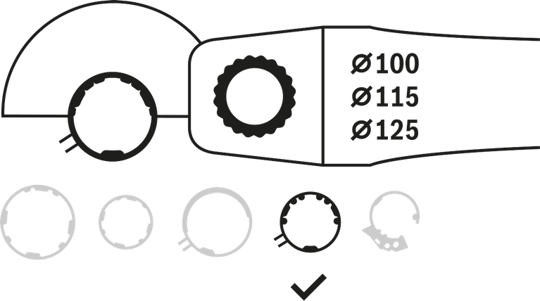 100, 115, 125 mm 각도 연삭기용 Bosch 조합 가드 나사 피팅.