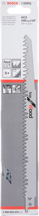 빠른 절단을 위한 Bosch S 1531L 목재 톱날.