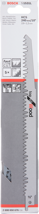 빠른 절단을 위한 Bosch S 1531L 목재 톱날.